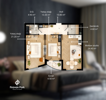 3 otaqlı studio 84 m²
