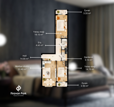 3 otaqlı 87 m²