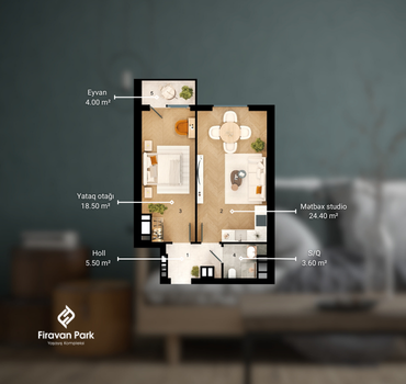 2 otaqlı studio 56 m²