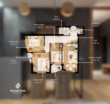 4 otaqlı studio 102 m²