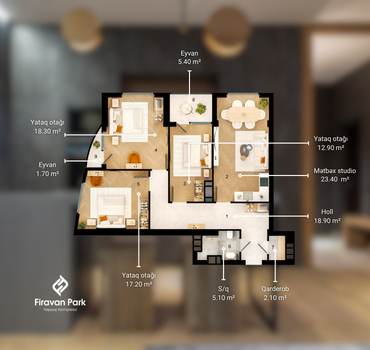 4 otaqlı studio 105 m²